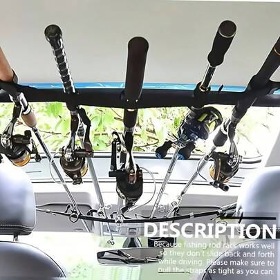 2pcs Nylon Car Fishing Rod Holder, Black Color With 7 Adjustable Rod Slots To Securely Store 7 Fishing Rods. Quick Release Buckle For Easy Installation And Sturdy Storage. Suitable For Cars, Trucks, SUVs, Boats, Garages, RVs And Racecars. Durable And Space-Saving Fishing Rod Rack, Compact And Easy To Store, Ideal For Fishing Enthusiasts.