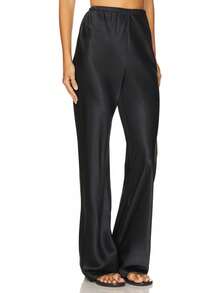 Women Satin Silk Wide Leg Pants Casual Elastic High Waist Solid Color Loose Fit Lounge Pants Office Ladies Work Trousers Daily Sleep Pants Y2K Streetwear - màu đen - Xem 6