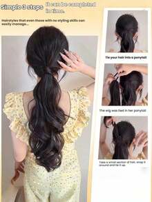 18-Inch High Ponytail Wig With Elastic Band, Real Hair Quality, Curly Ponytail Wig, Natural Fluffy, Easy To Style, Suitable For Daily Wear - Multicolor - View 6