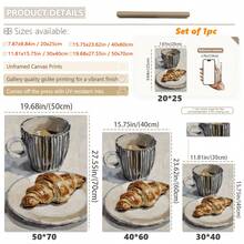 1pc Canvas Wall Art, Framed Wall Decor, Blue Striped Mug And Croissant Art, Vintage Cafe Painting, Coffee And Croissant Art, Kitchen Poster, French Vintage Print, Cafe Wall Art, Italian Kitchen Decor, Breakfast Poster Aesthetic, Modern Home Decor, Room Decor Aesthetic, Dorm Decor, Bedroom Decor, Living Room Decor, Bathroom Decor, Kitchen Decor, Dining Room Decor, Office Decor, College Style Art, Apartment Decor, Holiday Gift - Coffee - View 3
