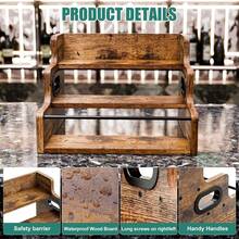 3-Tier Wooden Liquor Bottle Display Shelf Rustic Mini Bar Organizer For Whiskey Spirits Coffee Syrups Wine Rack Sturdy Easy Assembly Perfect For Home Bars Cabinets Parties - Brown - View 9