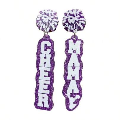 Colorful Acrylic Glitter CHEER MAMA Letter Earrings Handmade Lightweight Resin Pom Poms MAMA Cheerleading Dangle Drop Earrings Women Mom Mother's Day Jewelry Gifts