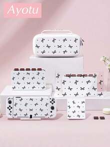 Ayotu Bowknot & Polka Dot Pattern Accessories Set For Nintendo Switch/Switch OLED/Switch Lite, Including Protective Case, Storage Bag, Console Shell, Dust Cover, Game Card Case, Controller Grip, Suitable For Christmas, Valentine's Day, Back To School And Other Occasions - View 2