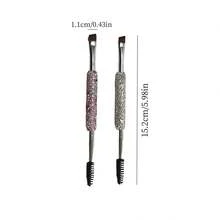 Luxury Rhinestone Dual-Ended Eyebrow Brush With Spoolie, Angled Brow Powder And Mascara Wand Tool, Precision Slanted Makeup Brush For Brow Shaping And Lash Styling - Diamond - View 6