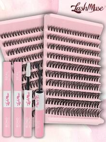 200pcs/400pcs 30D Cluster Lashes, 0.31-0.63inch Wispy Individual Lashes, Natural Look Lashes, D Curl Fluffy Cluster Lashes, DIY Eyelash Extension Kit, Includes Lash Glue, Tweezers & Brush, Perfect For Halloween, Christmas, Weddings, Parties, And Special Occasions, Eye Lash Clusters, Individual Eyelashes, Lashes, Fake Lashes - Pink - View 3