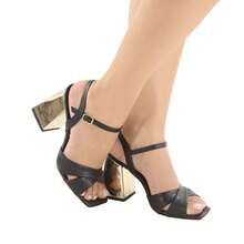 Sandália Salto Bloco 9CM FESTA FORMATURA CASUAL  Casual  Festa  elegante  Festa  Sexy  Casamento  Negócios  básico  Elegante  Neutro    Fivela  Strass    Casamento  Festa  Escritório  Casa  Ar livre - Preto - Visão 3