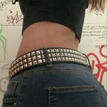 Women's Punk Spike Belt With Studded PU Leather - màu đen - Xem 1