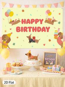 1张150*100厘米腊肠犬主题生日背景布，适用于一周岁生日派对、婴儿派对、生日派对、婴儿派对、生日派对摄影道具等场合。 - 臘腸狗 - 查看 3