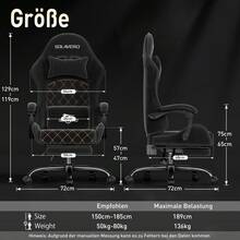 HLONONE Gaming Chair With Massage Lumbar Cushion, Breathable Felt Fabric, 90-135° Adjustable Backrest, Connected Armrests, Footrest, Ergonomic Office Chair For Adults - 黑色 - 查看 3