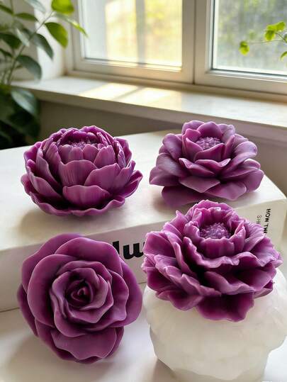 1pc Blooming Peony Rose Silicone Candle Mold Fine Petal Texture For Aromatherapy Candle Plaster Craft Wedding Party Gift Home Decoration