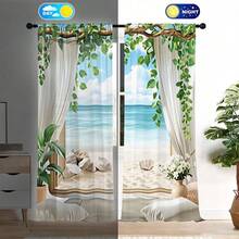 2 piezas/Set Cortinas decorativas modernas y semitransparentes, cortinas semiopacos para sala de estar, dormitorio, refrescante para el verano - Multicolor - Ver 5