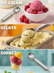 1pc Wooden Handle Stainless Steel Ice Cream Scoop: Featuring A Non-Slip Wooden Design, Suitable For Scooping Ice Cream, Peeling Fruit, And Shaping Desserts. It Is The Perfect Choice For Your Afternoon Tea Time Or Kitchen Dessert Display, An Essential Kitchen Tool. - Multicolor - View 7