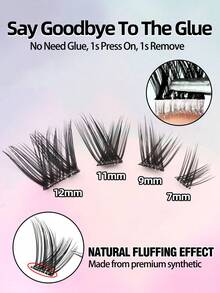 64 piezas de grupos de pestañas postizas autoadhesivas, de longitud mixta de 7-12 mm, pestañas falsas de aspecto natural, pestañas segmentadas, pestañas individuales esponjosas con rizo C, diseño grueso, adecuado para principiantes, grupos de pestañas e pestañas individuales - C - Ver 3
