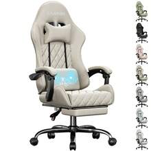 Gaming Chair With Massage Lumbar Pillow, Breathable Felt Fabric, 90-135° Reclining, Linkage Armrests, Footrest, Ergonomic Office Chair For Adults - 米色 - 查看 9