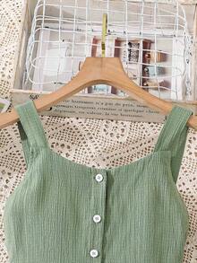 Left Mama Girls' Elegant Sweet Bowknot Backless Camisole Dress, Suitable For Beach & Holiday In Summer - Army Green - View 3