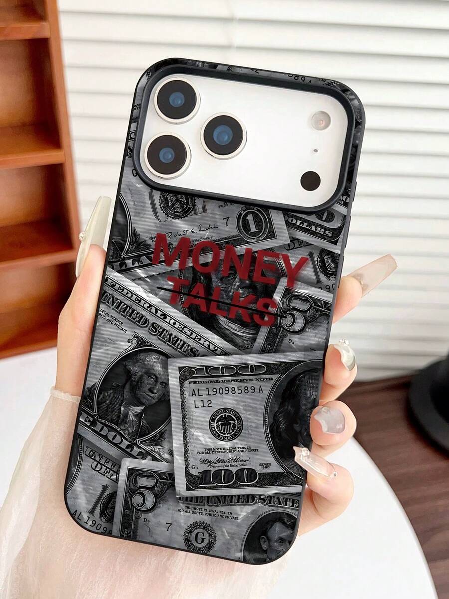 1PC "MONEY TALKS" US Dollar Bill Pattern Phone Case, Personalized Photography Wind Anti Drop Case Pattern, Simple Large Hole 1.6 Thick Large Hole Phone Case For Better Protection Of The Phone, With Anti Drop And Impact Resistance, Compatible With Apple 11/11 Pro/11ProMax,12/12Pro/12ProMax,13/13Pro/13ProMax,14/14Pro/14Plus/14ProMax,15/15Pro/15Plus/15ProMax,16//16Plus/16ProMax,17/17Pro/17Air/17ProMax,7/8/7Plus/8Plus,X/XS/XR/XSMax - Black - View 1