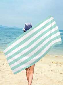 1Pc 29x58 Inch Super Thin Oversized  Stripe Beach Towel, Made With Polyester Cotton And Microfiber Bath Towel, Extra Large  Accessories Essentials Soft Lightweight For Travel Pool Bath Swim Camping Towels Men Women Adults Gift - A2 - 查看 5