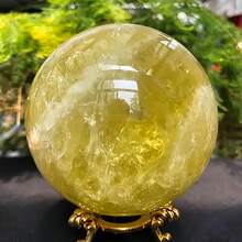 1 Quả cầu pha lê lớn, quý hiếm, màu vàng kim lấp lánh với các vệt bạc, quả cầu pha lê thạch anh, mẫu khoáng vật, vật trang trí nhà độc đáo, món quà lý tưởng cho người sưu tầm pha lê. - Màu vàng - Xem 8