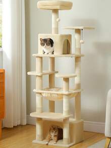 PAWZ Road 64" Cat Tree Sisal Scratching Posts Tower With Large Perch Hammock For All Indoor Cats, Beige - 米色 - 查看 2