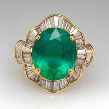 Nhẫn đá Cubic Zirconia màu xanh lá cây tổng hợp thời trang, phù hợp cho phụ nữ dự tiệc cưới, tiệc tùng, dạ hội, là phụ kiện trang sức đeo tay tinh tế. - Vàng - Xem 1