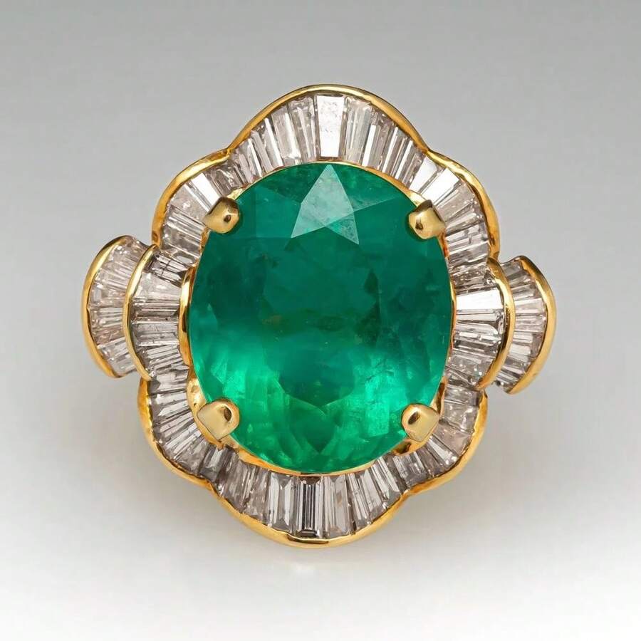 Nhẫn đá Cubic Zirconia màu xanh lá cây tổng hợp thời trang, phù hợp cho phụ nữ dự tiệc cưới, tiệc tùng, dạ hội, là phụ kiện trang sức đeo tay tinh tế. - Vàng - Xem 1