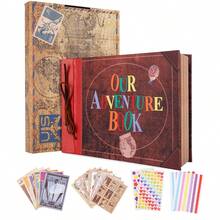 OUR Adventure Book Scrapbook Album 11.9 X 7.6 Inches 80 Pages, 3D Retro Relief Letter Leather Cover Movie, Couple Memory Book, Boyfriend Gift, Couple Gift Creativity, Anniversary Celebration - Brown - View 3