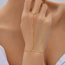 Adjustable Lariat Tiny Beaded Hand Chain Bracelet And Chain Ring For Women Classic Gold Color Boho Body Jewelry - Gold - View 5