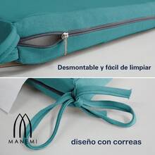 Pack de Cojín para silla 45x45x5 cm|Repelente al agua y fácil de limpiar|Con cintas de sujeción|Funda con cremallera desmontable|Uso interior y exterior|Ideal para comedor, terraza, jardín u oficina - Azul verdoso - Ver 5