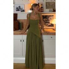 Skinny Comfortable Fashionable Sexy Suspender Skirt Slim Strap Split Skirt Backless Streamer Dress - màu xanh ô liu - Xem 5