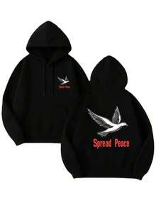 Men's Graphic Hoodie Spread Peace Print Casual Style Soft Fabric Everyday Wear Essentials Hoodie Hoodie Women Sweatshirts Women Hoodies Men's Hoodie Sweatshirts Men Essentials Fear - màu đen - Xem 5