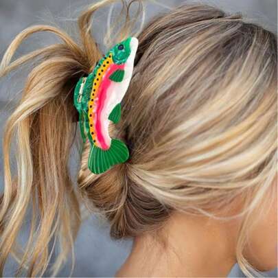 1pc Funny Salmon Shaped Hair Clip, Acetate Fiber Ocean Series Cartoon Big Fish Hair Clip, Non-Slip Unique Cute Hair Clip Suitable For Thick And Thin Hair Women & Girls Hair Accessories,Fashion Claw Clips,Women Hair Clutch,Girls Hair Claw