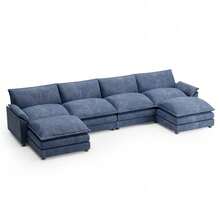 U-Shape Seat Sectional Sofa With Chaise Lounge Convertible Sofa Set For Living Room - 藍色 - 查看 6