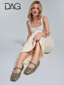 Women's Square Toe Pumps With Old Gold Glitter - 金色 - 查看 2