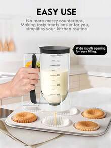 带手柄的煎饼面糊分配器，煎饼面糊分配器，煎饼面糊分配器，煎饼面糊分配器，煎饼烘焙托盘搅拌分配器，适用于煎饼、纸杯蛋糕、华夫饼、松饼面糊、蛋糕，纸杯蛋糕衬垫，厨房工具，烘焙工具 - 黑色 - 查看 7