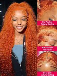 NARNI 30 Inch Ginger Wig Human Hair 13x6 HD Deep Wave Lace Front Wigs Human Hair Ginger Orange Curly Human Hair Wig 100% Glueless Human Hair Wigs Wet And Wavy 250 Density 350# Colored Lace Frontal Wig With Hairline For Women - S350 - 查看 10