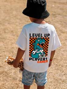 1pc Young Boys Casual Printed Round Neck Short Sleeve T-Shirt, Summer Student Wear - A And Versatile T-Shirt That Brings Joy And Happiness To Every Child! - White - View 2