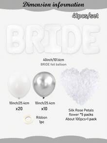 41pcs Bride Balloon Set - 40 Inch White BRIDE Banner Decor, Matte White & Silver Latex Balloons, Fake Flower Petals, Suitable For Bridal Shower, Bachelorette Party, Wedding Engagement Decorations, Bride Room Decor, Bride To Be Supplies, Home Atmosphere, Photo Props - 彩色 - 查看 3