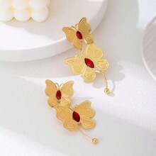 一对奢华时尚优雅蝴蝶花朵流苏耳环，长款时尚迷人耳环，派对和节日礼物 - 蝴蝶型 - 查看 6