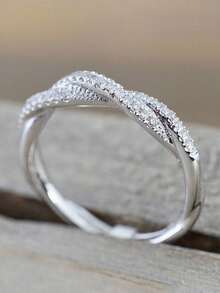 1pc Cubic Zirconia Ring, Fashion Accessory For Teenage Girls, Suitable As Birthday Gift, Party Decoration Or Daily Wear - Silver - View 4