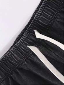 New Summer Men'S Black Shorts With A Washed Look, Featuring A 2D Flat Print In An American Casual Style, Inspired By High Street Retro Motorcycle Aesthetics And A Unique Design Percent Cotton Jorts Summer Outfits Mens Clothes Shorts Summer Clothes Chores De Hombre Vacation Outfits - Black - View 2