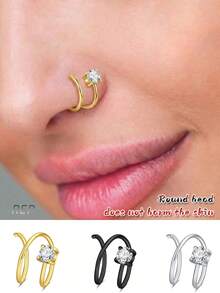 Anillos de nariz de acero inoxidable de moda con un solo piercing y doble aro, joyería de piercing de estilo caliente para señoras - Multicolor - Ver 8