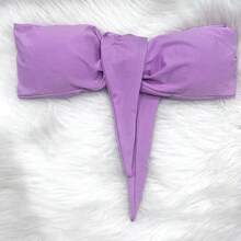 WO Cropped Top With A Crossover Neckline At The Front, Suplex Fabric With Built-In Cups, Multi-Way Cropped Top With Tie Closure. New Arrival. - Mauve Purple - View 2