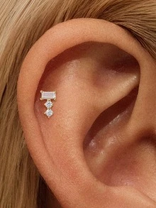 1Pc 925 Sterling Silver Classic Geometric Elements Cubic Zirconia Stud Earring Flat Back Cartilage Helix Piercing Suitable For Women'S Daily Wear, Parties, Wedding, And Banquet Occasions - Gold - View 8