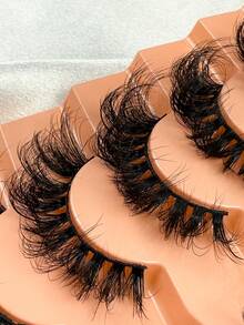 7对卷曲奢华蓬松浓密夸张凌乱仿貂毛假睫毛，可重复使用，柔软舒适，整条假睫毛，超长柔软自然仿貂毛假睫毛，条状假睫毛 - 黑色 - 查看 5
