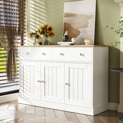 Sideboard, Living Room Cabinet With Engraved Texture, Plenty Of Storage Space