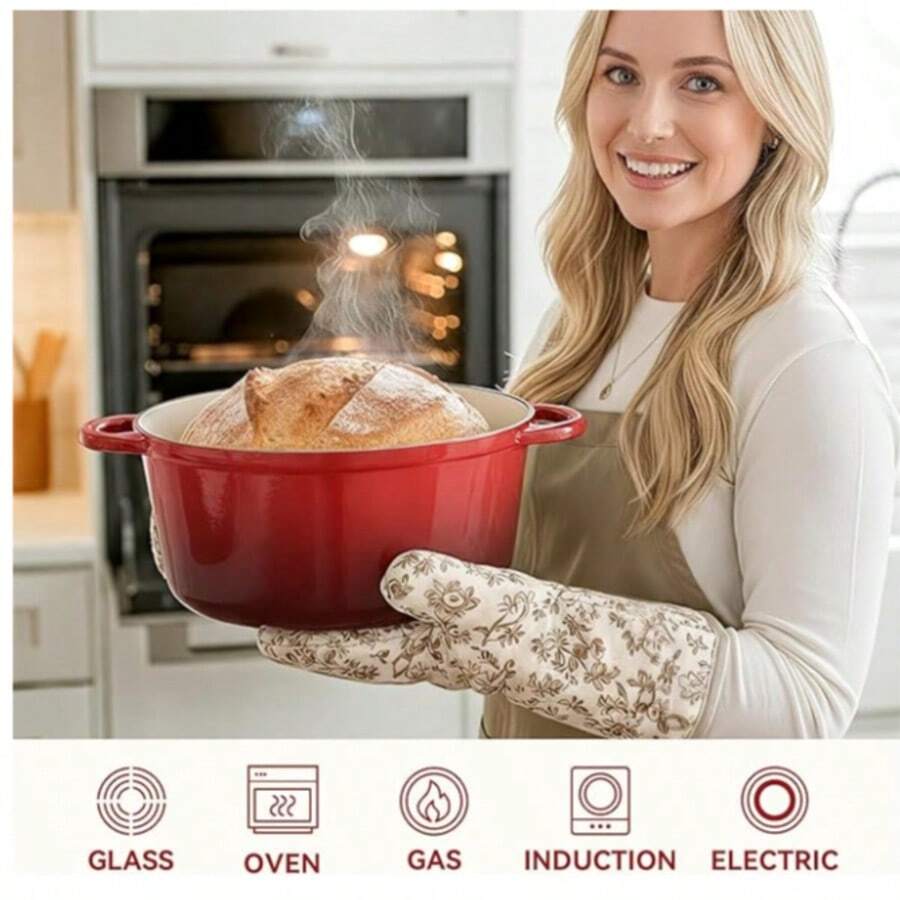 Enameled Cast Iron Dutch Oven With Lid Recipe, Heavy Duty Casserole Pot, Dual Handles, Suitable For Stewing, Braising, Roasting And Baking - View 1