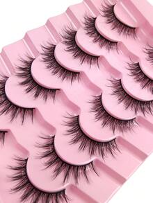 7 Pairs Natural Lashes Crossed Faux Mink Eyelashes Wispy Fluffy False Eyelashes Lightweight Natural Look Individual Lashes Curly Soft Lashes For Makeup Strip Lashes, Lashes, Eyelashes, Fake Lashes - Black - View 7