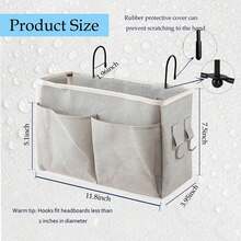 Bedside Caddy Hanging Storage Organizer - Durable Fabric Multi-Pocket Pouch For Dorm Beds & Home Beds, Holds Phones, Books, Chargers, Eyeglasses & Remotes | No More Clutter Side-Of-Bed Organizer, Essential For College Dorm Rooms, Small Bedrooms & Student Living - 米色 - 查看 6