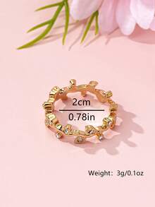Anillo de moda para mujer, anillo con forma de hoja con rhinestones, adecuado para uso diario y como regalo - Amarillo Oro - Ver 6