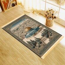 1件装豪华祈祷垫，带膝垫，可折叠防滑地毯设计，带流苏，适合家庭或大型聚会使用 - 彩色 - 查看 5